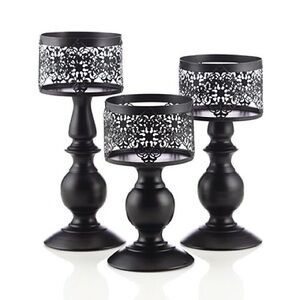 Gold Canyon Three-Tiered Pillar Candle Holder Set // Black Lace